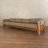 70s Custom Oak Carved 4 Seater Sofa