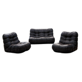 Italian Low Tufted Black Leather Loveseat