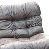 Italian Low Tufted Black Leather Loveseat