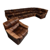Swiss Brown Leather Tufted Lounge Chair, 1970s