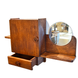 Vintage Carved Wood Hanging Shelf with Mirror