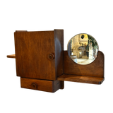 Vintage Carved Wood Hanging Shelf with Mirror