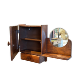 Vintage Carved Wood Hanging Shelf with Mirror