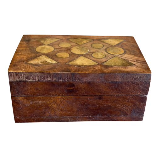 Small Wooden Trinket Box with Brass Inlay