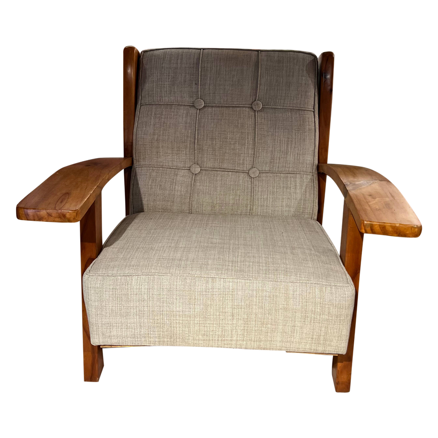 Pair of Tufted Wood Frame Arm Chairs