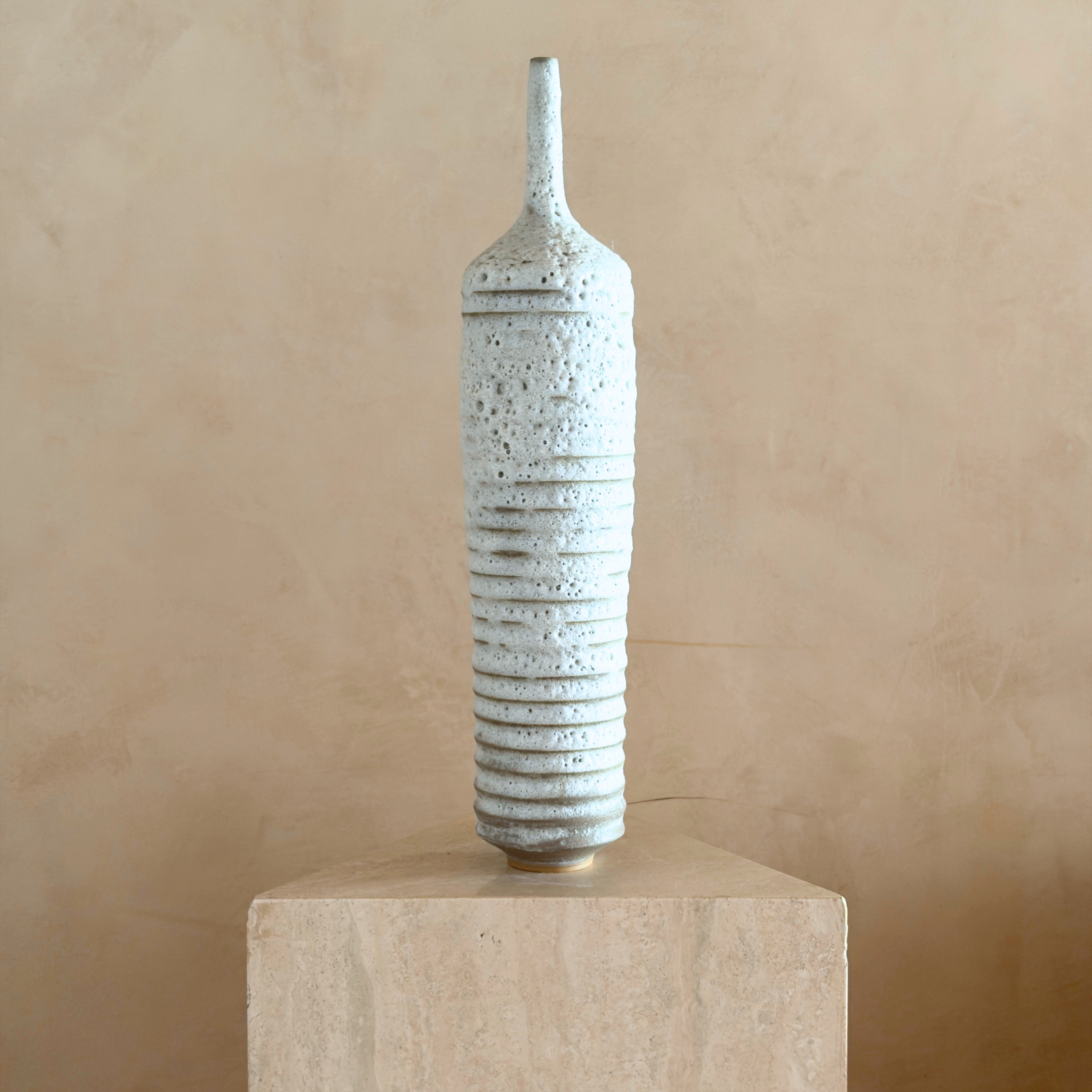 Tall Ribbed Cream Studio Pottery Vessels