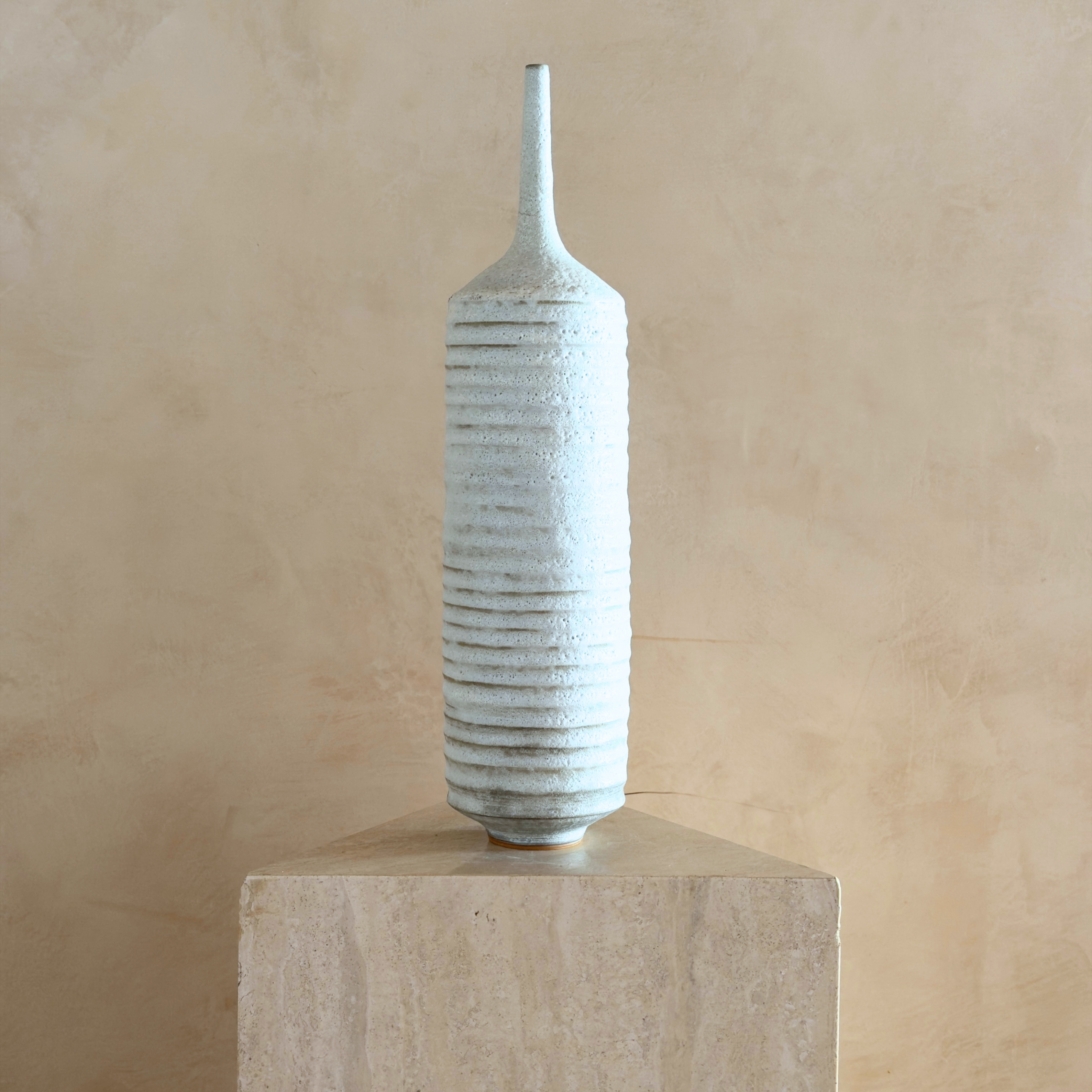 Tall Ribbed Cream Studio Pottery Vessels