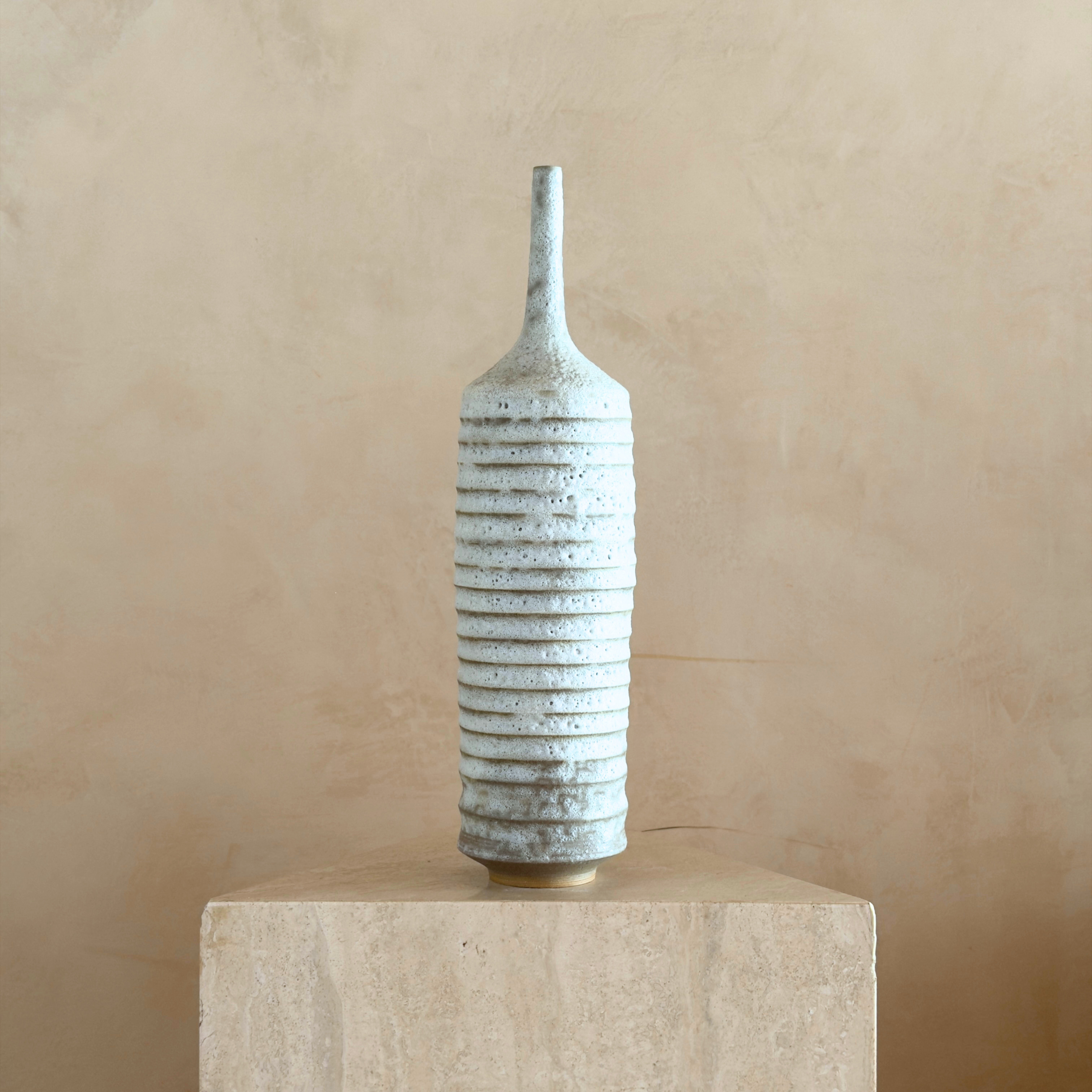 Tall Ribbed Cream Studio Pottery Vessels