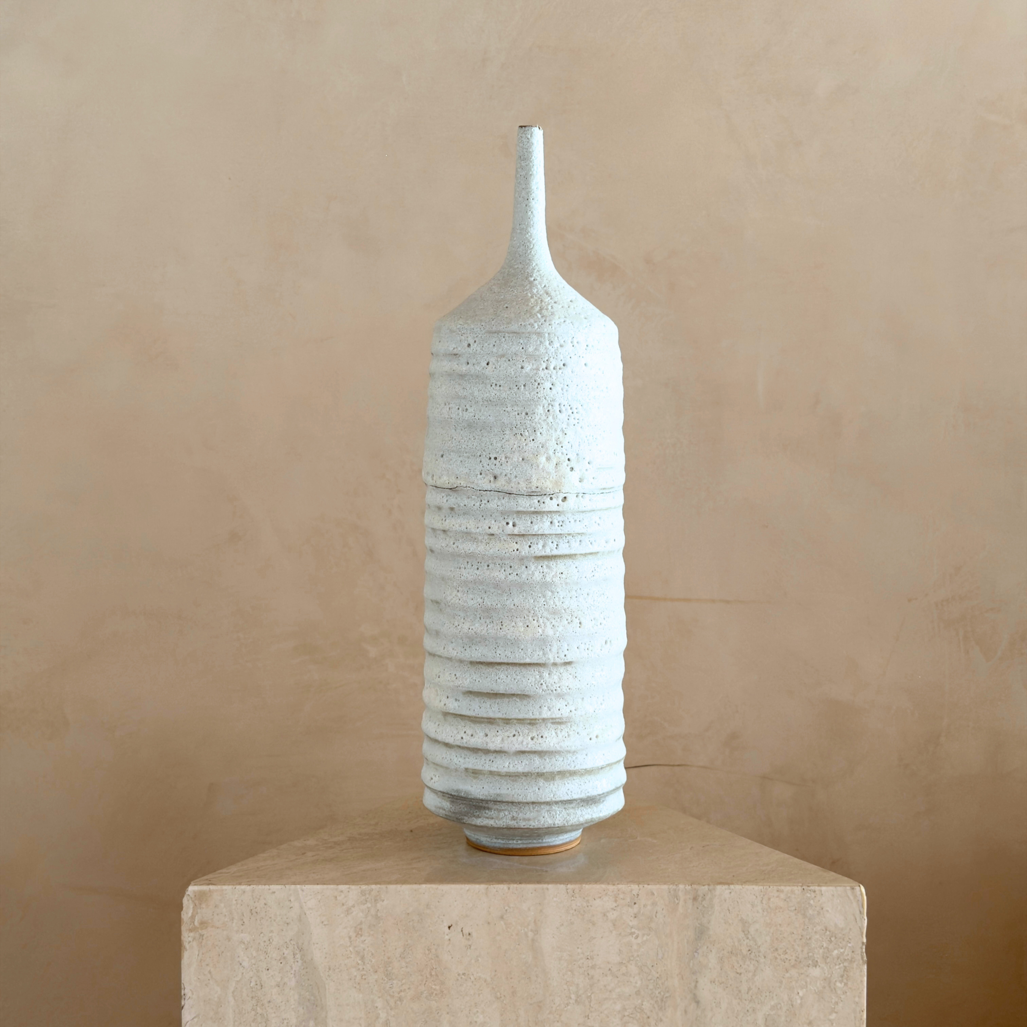 Tall Ribbed Cream Studio Pottery Vessels