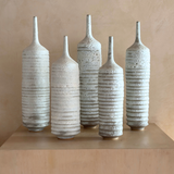 Tall Ribbed Cream Studio Pottery Vessels