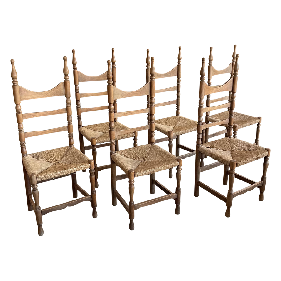 Set of 6 Ladder Back Caned Chairs