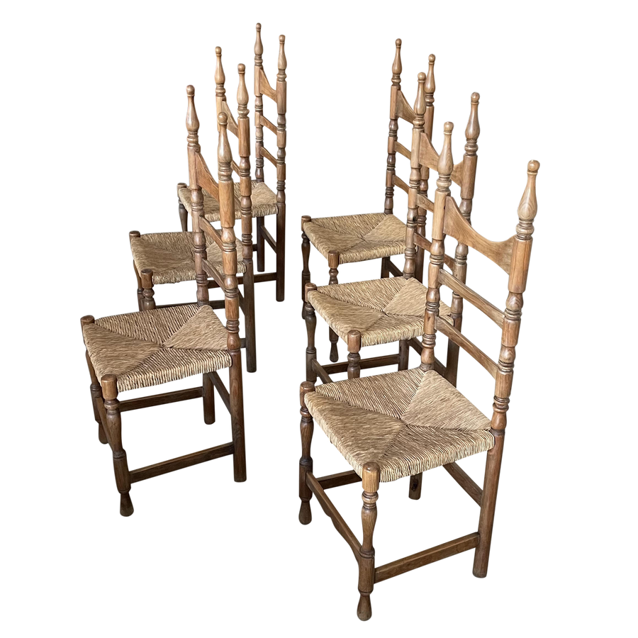 Set of 6 Ladder Back Caned Chairs