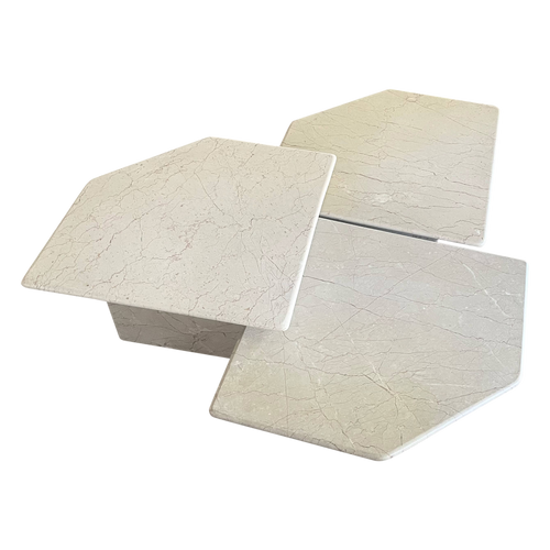 Set of 3 Cream Clipped Edge Marble Nesting Tables