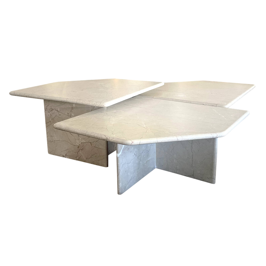Set of 3 Cream Clipped Edge Marble Nesting Tables