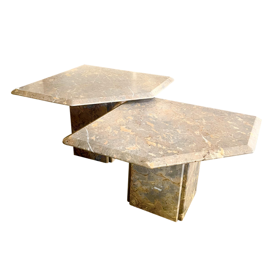 Pair of Rose Clipped Edge Marble Nesting Tables