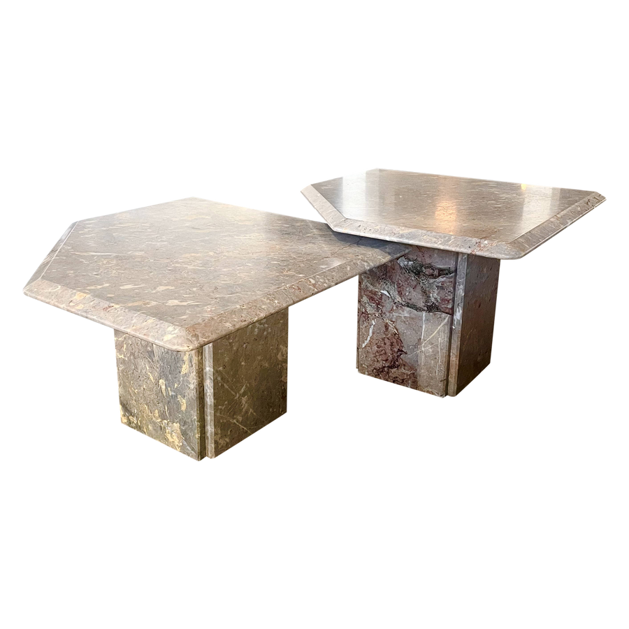 Pair of Rose Clipped Edge Marble Nesting Tables