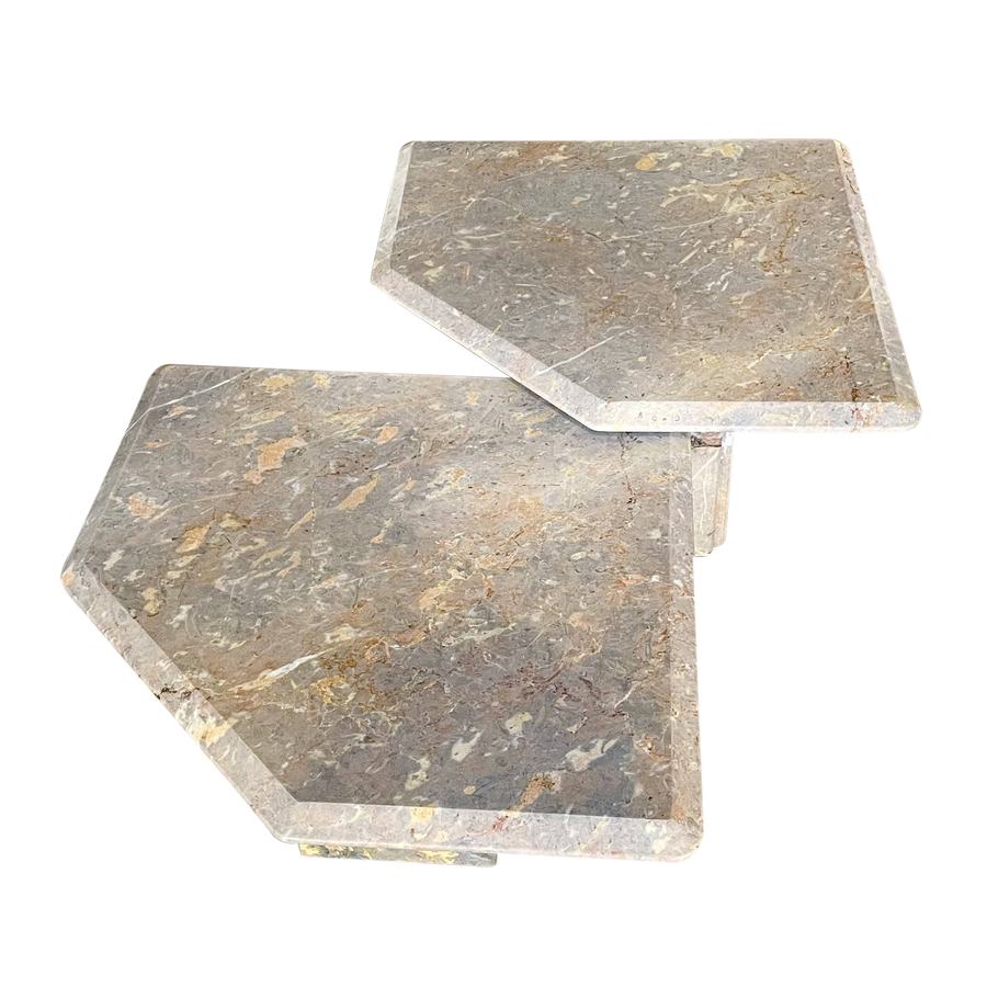 Pair of Rose Clipped Edge Marble Nesting Tables