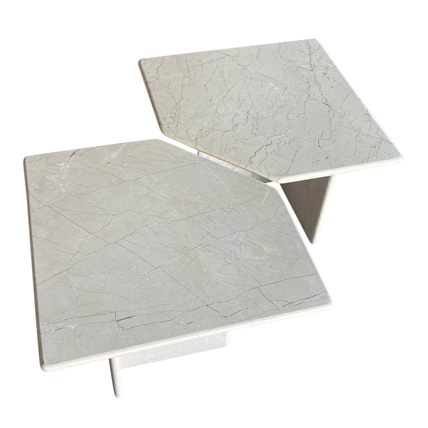 Pair of Light Marble Side Tables Pop Up Home