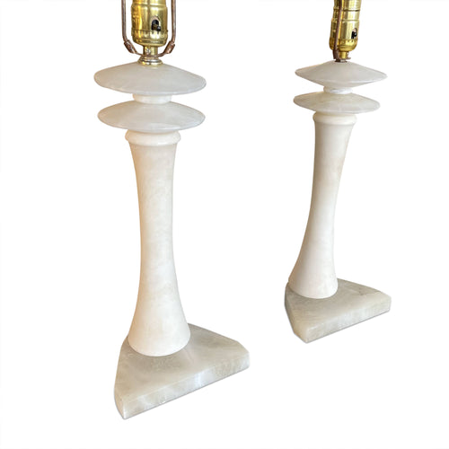 Pair of White Marble Table Lamps