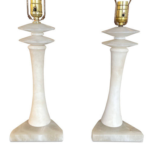 Pair of White Marble Table Lamps