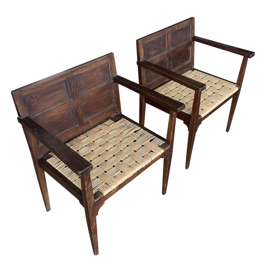 Pair of Antique Caned Arm Chairs