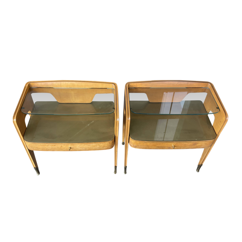 Pair of Wood and Glass Italian Nightstands