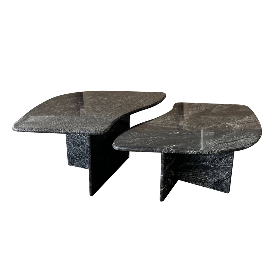 Pair of Dark Marble Nesting Tables