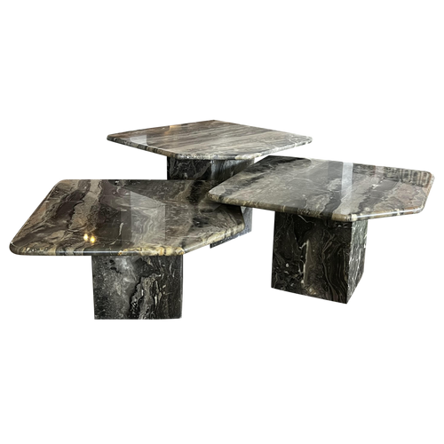 Set of 3 Clipped Edge Marble Nesting Tables