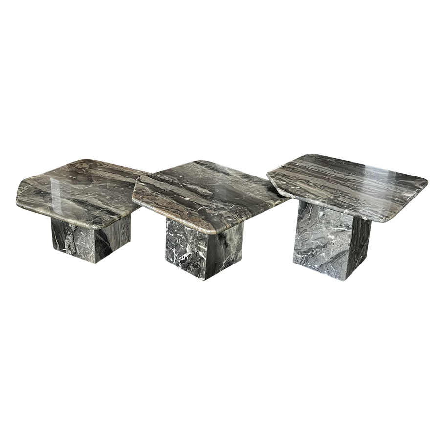 Set of 3 Clipped Edge Marble Nesting Tables